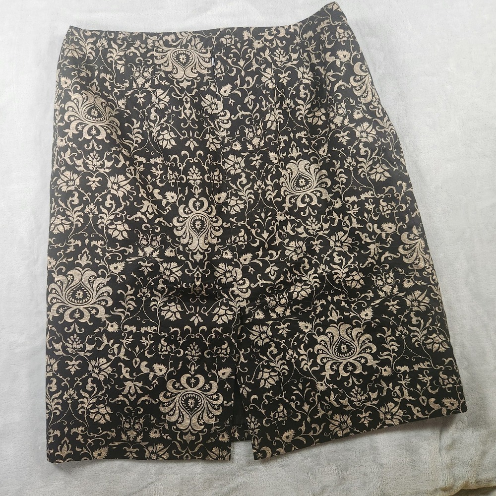 Talbots Skirt size 12 Black Gold Paisley Pencil Knee Career Wedding Church - Picture 7 of 9